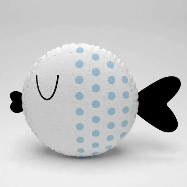 Biała poduszka z jasnoniebieskimi kropkami Fishie, ⌀ 32 cm