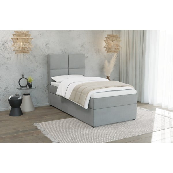 Jasnoszare tapicerowane łóżko ze schowkiem i stelażem 90x200 cm Lena – Ropez-image-1