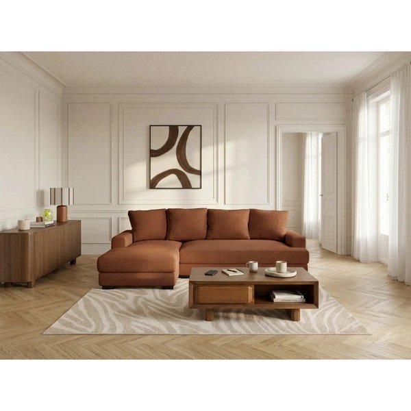 Pomarańczowy sztruksowy rozkładany/ze schowkiem narożnik (lewostronny/z szezlongiem) Campi – Bobochic Paris-image-1