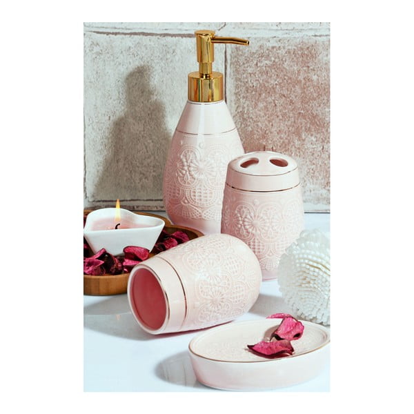 Różowy ceramiczny komplet akcesoriów łazienkowych Girly