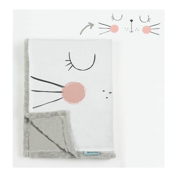 Biało-szary koc dziecięcy Little Nice Things Cat, 170x130 cm