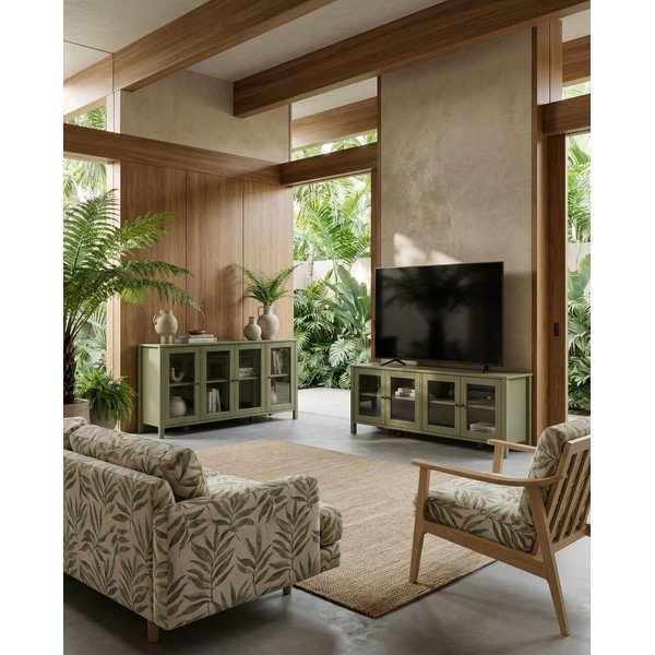 Zielona szafka pod TV z litego drewna sosnowego 150x50x40 cm Alessandra – Marckeric-image-1