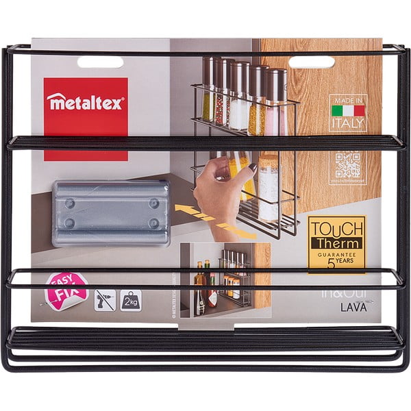 Czarna wysuwana dwupoziomowa półka ścienna na przyprawy Metaltex Lava-image-3