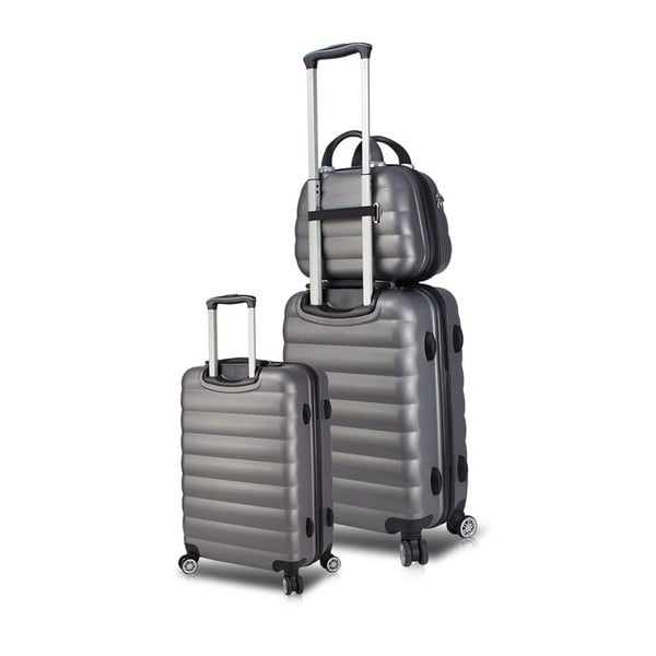 Zestaw 2 szarych walizek na kółkach z USB i kuferka podróżnego My Valice RESSO Cab Med & MU