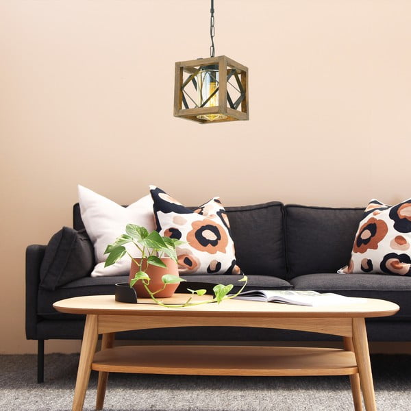 Brązowa lampa wisząca z drewnianym kloszem/z metalowym kloszem Zikzak Cam – Opviq lights-image-1