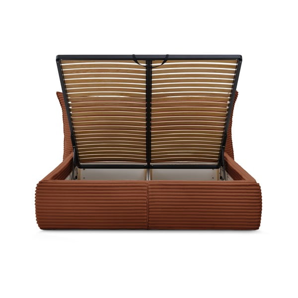 Ceglaste tapicerowane łóżko dwuosobowe ze schowkiem i stelażem 180x200 cm Jade – Bobochic Paris-image-4