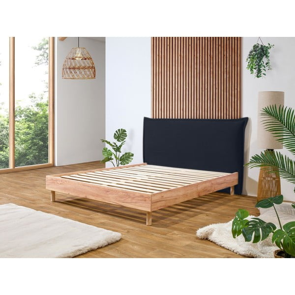 Ciemnoniebiesko-naturalne łóżko dwuosobowe ze stelażem 160x200 cm Charlie – Bobochic Paris-image-1