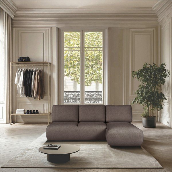 Brązowy narożnik z materiału bouclé (prawostronny/z szezlongiem) Mirel – Rodier-image-1