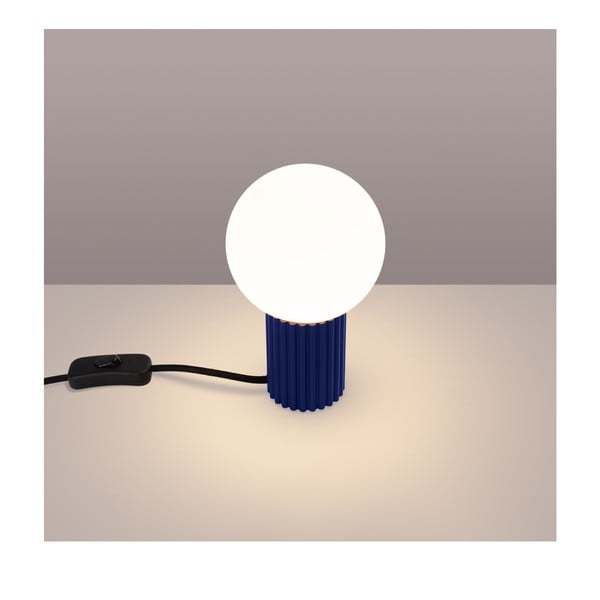 Ciemnoniebieska lampa stołowa ze szklanym kloszem (wysokość 19 cm) Orbital – Sollux-image-1