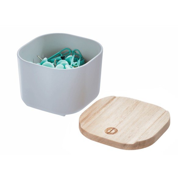 Szary pojemnik z pokrywką z drewna paulownia iDesign Eco, 9x9 cm-image-3