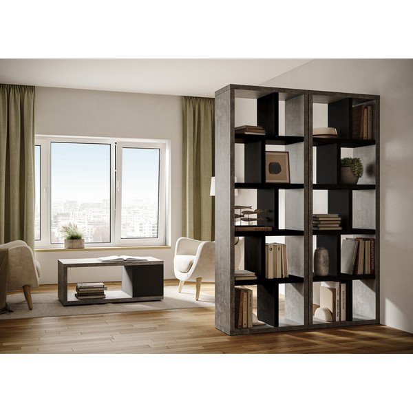 Czarno-ciemnoszary regał w dekorze betonu 70x198 cm Berlin – TemaHome-image-1