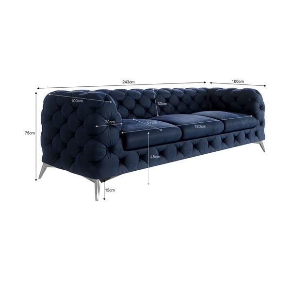 Ciemnoniebieska aksamitna sofa 243 cm Chelsea – Ropez-image-3