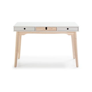 Białe biurko z nogami z drewna sosnowego Marckeric Kiara