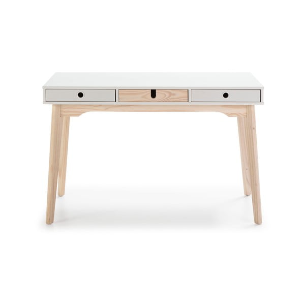 Białe biurko z nogami z drewna sosnowego Marckeric Kiara