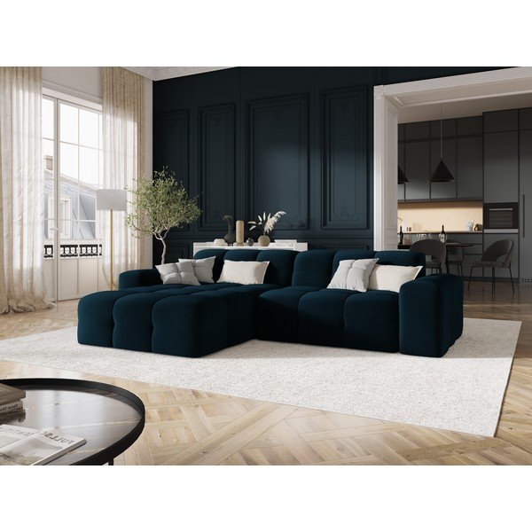 Ciemnoniebieski aksamitny narożnik (lewostronny) Kendal – Micadoni Home-image-1