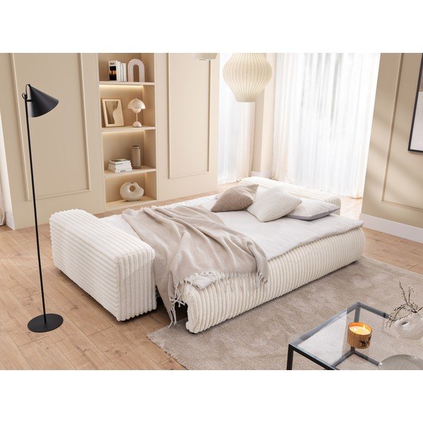 Kremowa sztruksowa rozkładana sofa ze schowkiem 260 cm Justin  – Ropez-image-4