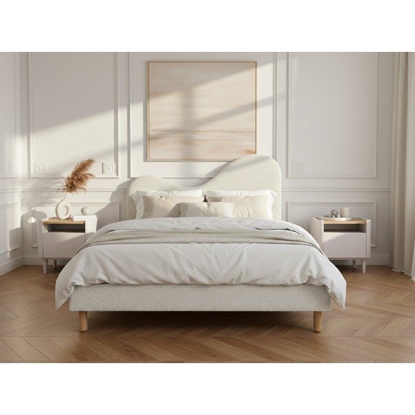 Białe tapicerowane tapicerowane łóżko dwuosobowe ze stelażem 180x200 cm Celina – Bobochic Paris-image-3