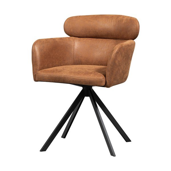 Koniakowy tapicerowany fotel jadalniany z podłokietnikami Fenne – WOOOD-image-3