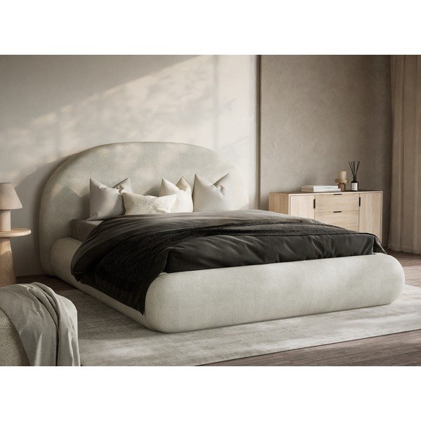 Kremowe tapicerowane łóżko dwuosobowe ze schowkiem ze stelażem 160x200 cm Maumere – Maison de Rêve-image-1