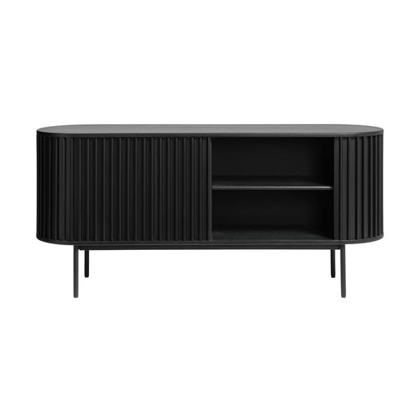 Czarna niska komoda w dekorze dębu z drzwiami przesuwnymi 73x160 cm Siena – Unique Furniture-image-3