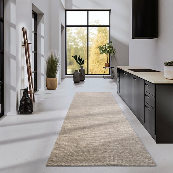 Beżowy chodnik z mieszanki wełny tkany ręcznie 80x200 cm Pradesh Linen White – Elle Decoration-image-1