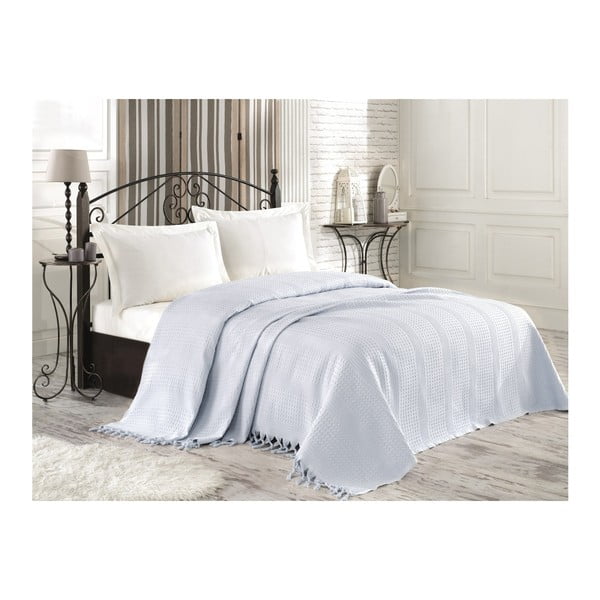 Jasnoniebieska lekka narzuta bawełniana na łóżko Tarra, 220x240 cm