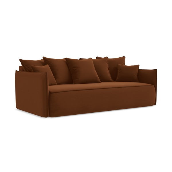Aksamitna rozkładana/ze schowkiem sofa w kolorze terakoty 225 cm Hula – Makamii-image-1