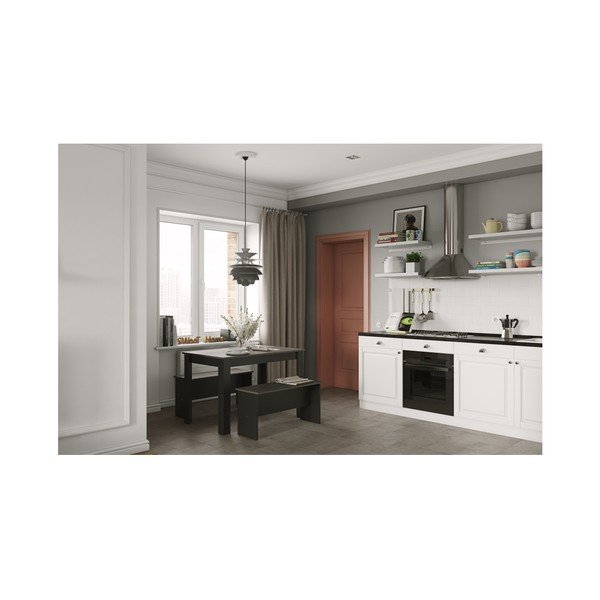 Komplet czarnego stołu i 2 ławek z blatem w dekorze betonu TemaHome Nice-image-1