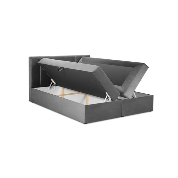 Szare łóżko boxspring ze schowkiem 200x200 cm Afra – Mazzini Beds-image-3