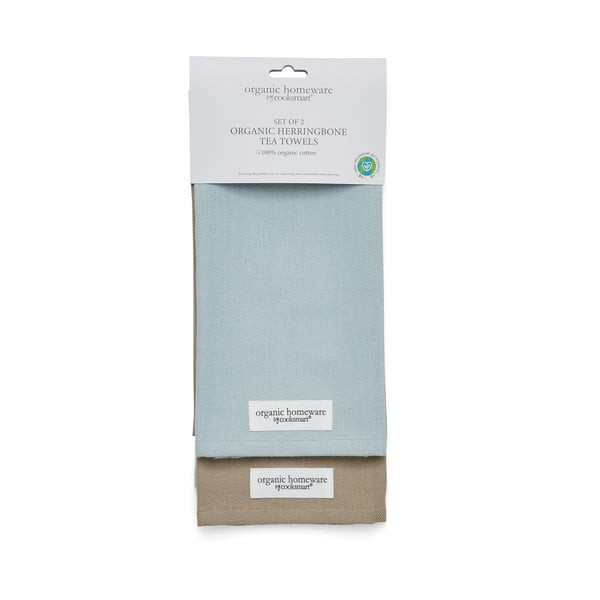 Zestaw 2 niebiesko-brązowych bawełnianych ścierek Cooksmart ® Herringbone, 45x65 cm