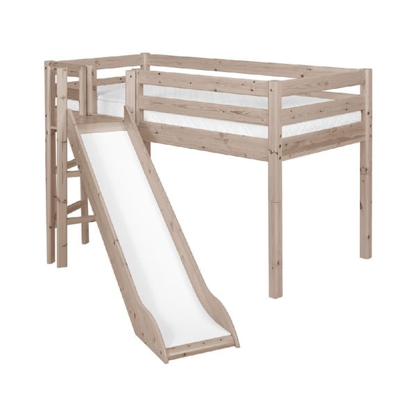 Brązowe dziecięce łóżko średniej wielkości z drewna sosnowego ze ślizgawką Flexa Classic, 90x200 cm