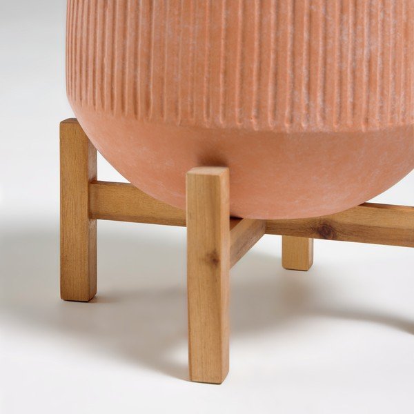 Terakotowa doniczka na drewnianej podstawce Kave Home Denpasar, ⌀ 33 cm-image-1
