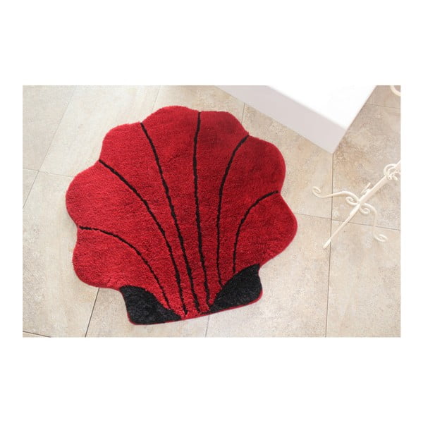 Czerwony dywanik łazienkowy ve tvaru mušle, 90x90 cm