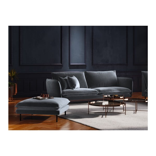 Szary aksamitny podnóżek Cosmopolitan Design Vienna, 100x80 cm-image-3