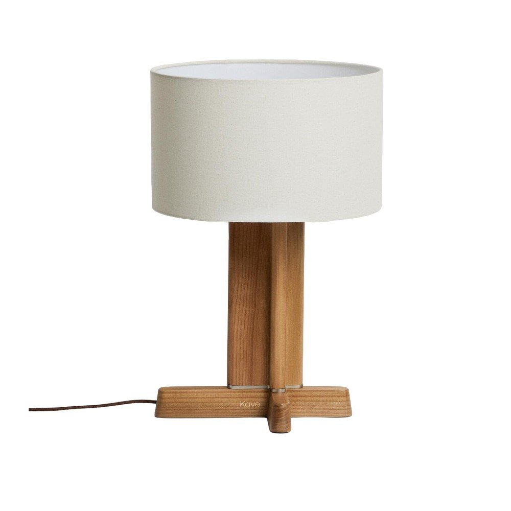 Biała/brązowa lampa stołowa z litego drewna kauczukowego z tekstylnym kloszem (wysokość 48 cm) Niani – Kave Home