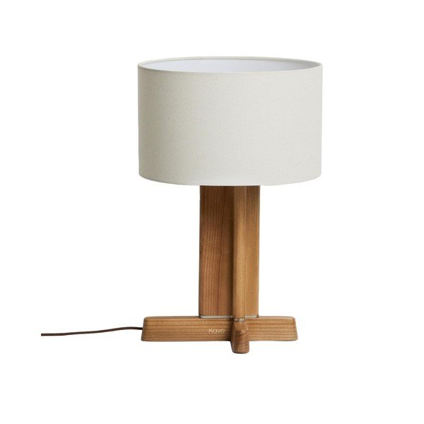 Biała/brązowa lampa stołowa z litego drewna kauczukowego z tekstylnym kloszem (wysokość 48 cm) Niani – Kave Home