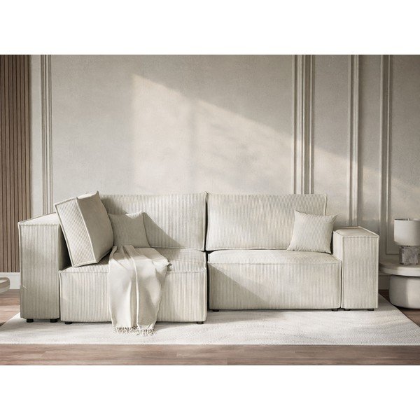 Kremowy sztruksowy rozkładany/ze schowkiem narożnik (lewostronny/w kształcie litery L) Tonga – Maison de Rêve-image-1