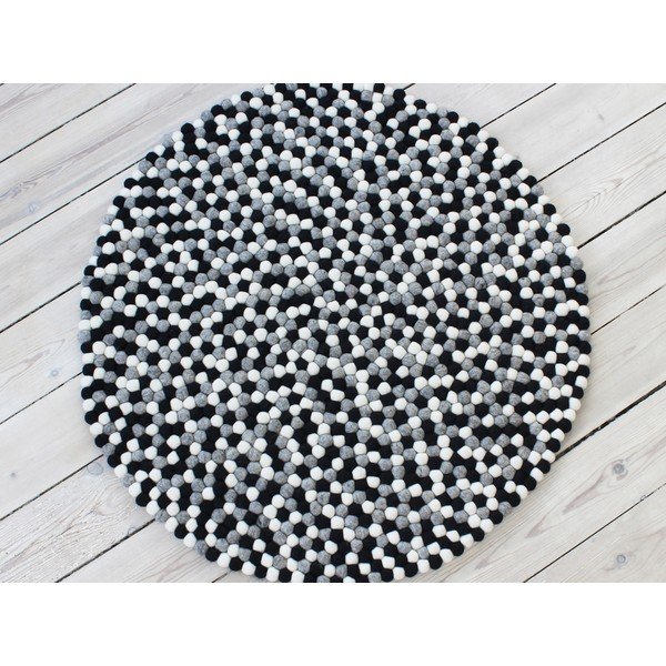 Czarno-biały wełniany dywan kulkowy Wooldot Ball Rugs, ⌀ 120 cm-image-1