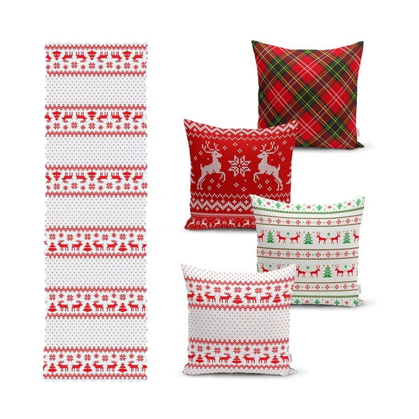 Zestaw 4 świątecznych poszewek na poduszki i bieżnika Minimalist Cushion Covers Nordic Knit