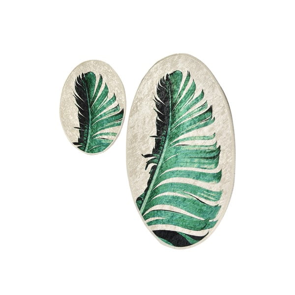 Zielono-beżowe dywaniki łazienkowe zestaw 2 szt. 60x100 cm Floret – Foutastic-image-4