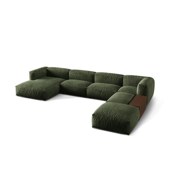 Zielony aksamitny narożnik modułowy (prawostronny/w kształcie litery U) Martina – Micadoni -image-1