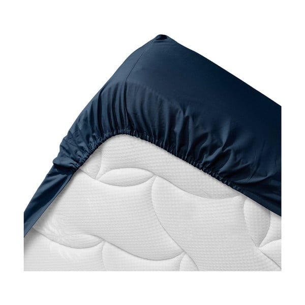 Ciemnoniebieskie prześcieradło z bawełny organicznej z gumką 160x200 cm Biolina – douceur d'intérieur-image-3