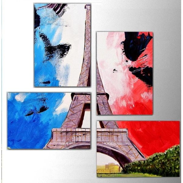 Czteroczęściowy obraz Color Eiffel, 76x76 cm