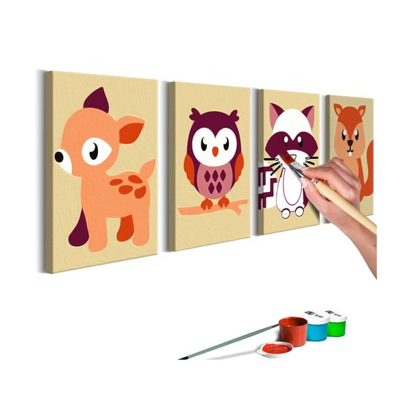 Zestaw płótna (4 szt.), farb i pędzli DIY Artgeist Forest Animals, 44x165 cm