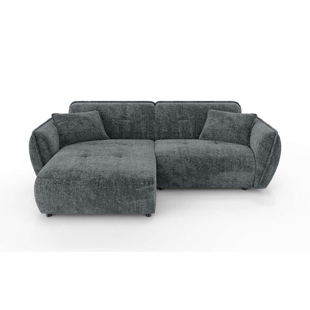 Ciemnoszary narożnik z tkaniny szenilowej (lewostronny/z szezlongiem) Nelia – Ropez