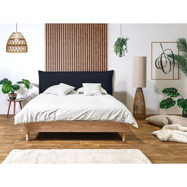 Ciemnoniebiesko-naturalne łóżko dwuosobowe ze stelażem 160x200 cm Charlie – Bobochic Paris-image-2