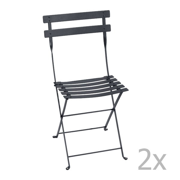 Zestaw 2 antracytowych krzeseł składanych Fermob Bistro