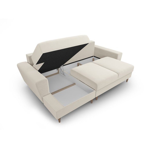 Beżowy aksamitny rozkładany narożnik ze schowkiem (lewostronny/z szezlongiem) Kyoto – Cosmopolitan Design-image-3