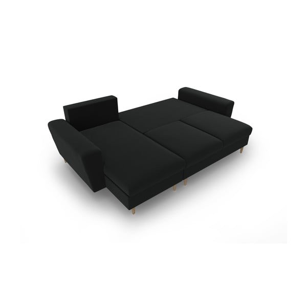 Czarny aksamitny rozkładany narożnik ze schowkiem Kyoto – Cosmopolitan Design-image-2