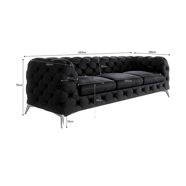 Czarna aksamitna sofa 243 cm Chelsea – Ropez-image-3